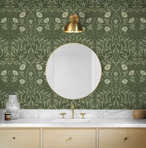 Stenciled Floral Vintage Prepasted Wallpaper