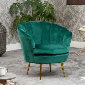 Benicia Velvet Fabric Petal Chair - Green