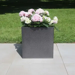 50cm Zinc Silver & Black Textured Square Planter