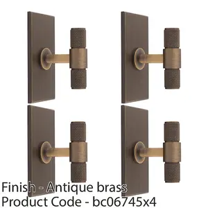 4 PACK - Knurled T Bar Cabinet Door Knob & Matching Backplate - Antique Brass 76 x 40mm