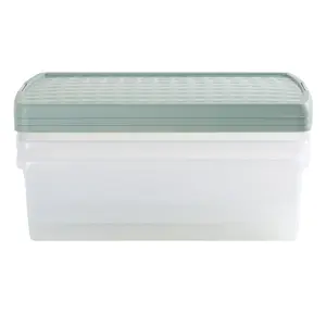 Wham Clip 3x 30L Rectangular Plastic Storage Boxes with Secure Clip Lock Lids. L:59.5 x W:39.5 x H:17cm Clear/Green Milieu/Stone