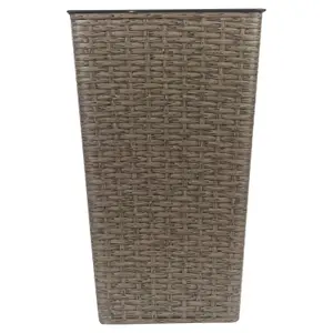 URBNLIVING Height 45cm Grey Large Tall Square Plant Pot Rattan Weave Indoor Outdoor Elegant Garden Planters