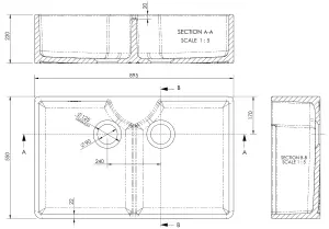 895mm - Two Bowl Fireclay Butler Kitchen Sink -  Stepped Weir, Classic Tap  & Wastes