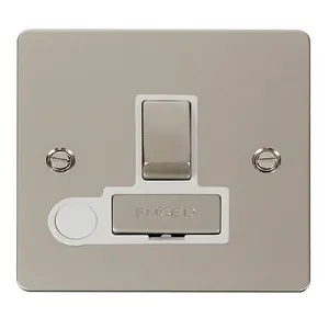 Flat Plate Pearl Nickel 13A Fused Ingot Connection Unit Switched With Flex - White Trim - SE Home