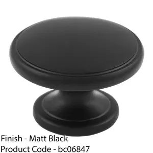 Ring Domed Cupboard Door Knob 32mm Diameter Matt Black Cabinet Handle