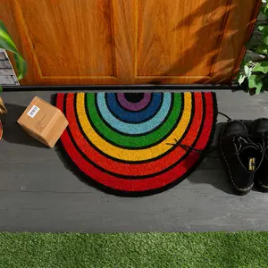 Nicola Spring - Coir Half Moon Door Mat - 60 x 40cm - Rainbow