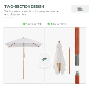 Outsunny Wooden Patio Umbrella Market Parasol Outdoor Sunshade Cream White