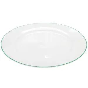 Set of 4 Durable White Ceramic Dinner Plates with Elegant Green Rim