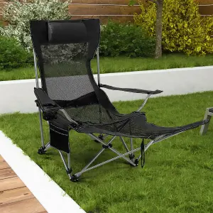 Adjustable Folding Recliner Camping Chair - Lightweight Portable Chair with Detachable Footrest Headrest Cupholder