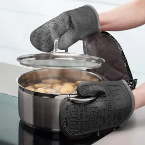 Zeal Waterproof Silicone Double Oven Gloves, Black