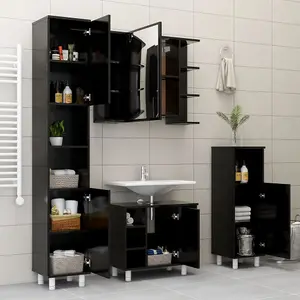 Berkfield Bathroom Cabinet Black 30x30x95 cm Engineered Wood