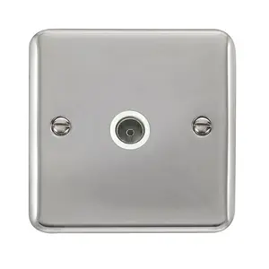 Curved Polished Chrome 1 Gang Single Coaxial TV Socket - White Trim - SE Home