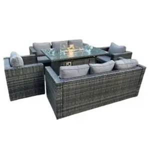 Yorkshire Rattan Garden Furniture Set 8 Seater with Fire Pit