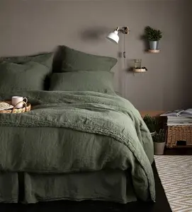 Olive Green 100% Linen Duvet Cover Single - Secret Linen Store