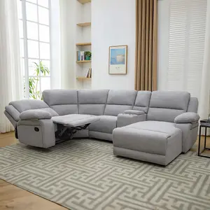 Dublin 4 Seater Fabric Corner Recliner Sofa Light Grey