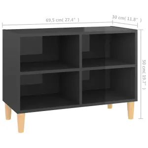 Berkfield TV Cabinet with Solid Wood Legs High Gloss Grey 69.5x30x50 cm