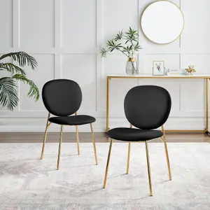 Furniturebox UK Dining Chair - 2x Ivy Black Velvet Upholstered Dining Chair Gold  Legs - Modern Meets Vintage - Round Seat Back