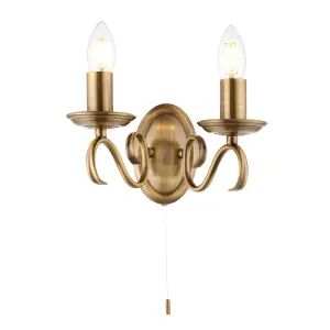 Anson Lighting Borka Antique Brass 2 Light Wall Light