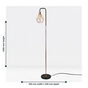 First Choice Lighting Matt Black & Copper Geometric Floor Lamp