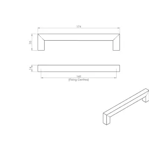 Square Linear Block Pull Handle 174 x 14mm 160mm Fixing Centres Satin Steel