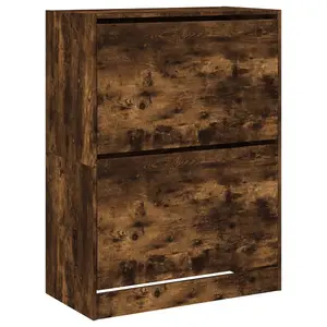 Shoe Cabinet with 2 Flip-Drawers Smoked Oak 80x42x108 cm