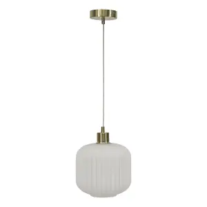 First Choice Lighting Bento White Ribbed Glass with Satin Brass Pendant Fitting