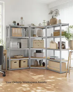 SONGMICS 5-Tier Corner Shelf, Industrial Garage Storage Rack, Metal Shelving Units for Warehouse, Silver and Natural Beige