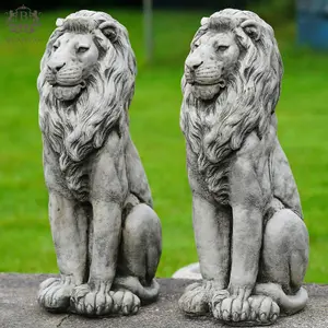 Pair of Regal Lion Stone Statues British made Large Garden Ornaments