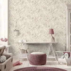 Muriva Cream Floral 3D effect Embossed Wallpaper