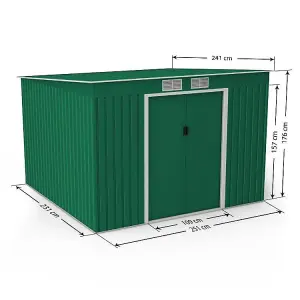 BillyOh Cargo Pent Metal Shed Including Foundation Kit - 9 x 8 Dark Green