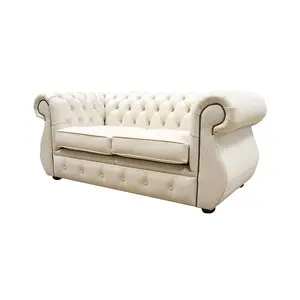 Chesterfield Original 2 Seater Sofa Shelly Almond Real Leather In Kimberley Style