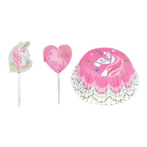 Amscan Magical Unicorn Muffin Cases With Picks (Pack of 48) Pink (One Size)