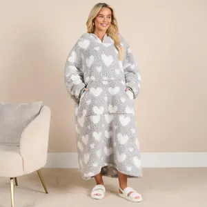 Heart Hoodie Blanket Extra Long Giant Oversized Wearable Soft Throw, Charcoal