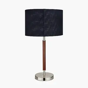 Silver and Wood Effect Table Lamp with Black Shade