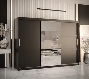 Ramiro II Contemporary 3 Sliding Door Wardrobe 9 Shelves 2 Rails Black Matt (H)2000mm (W)2500mm (D)620mm