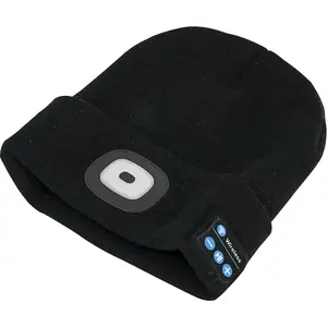 Beanie Hat with Integrated Spotlight - 4 SMD LED - Built In Wireless Headphones