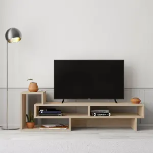 Decortie Tetra Modern TV Stand Open Shelves Oak Multimedia Centre 43" TVs 136.5 cm Wide