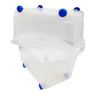 3 x 70 Litre Strong Plastic Storage Boxes For Home, Office & Schools Complete With Lids & Built In Wheels