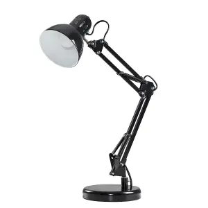 ValueLights Monda Retro Designer Style Adjustable Black Metal Bedside Desk Table Lamp - Includes 4w LED Golfball Bulb 3000K