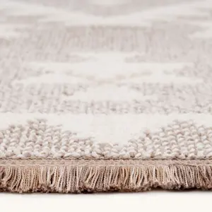 Neutral Beige Brown Geometric Scandi Style Fringed Area Rug 160cm x 230cm