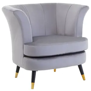 Interiors by Premier Grey Velvet Scalloped Chair, Long-lasting Scallop Chair Velvet, Body Supportive Scalloped Armchair