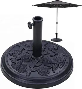 Shatchi  9Kg Cast Iron Effect Parasol Base Round Black Heavy Duty Weight Stand