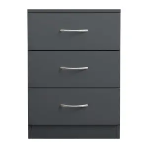 SunDaze Chest of Drawers Bedroom Furniture Bedside Cabinet with Handle 3 Drawer Grey 40x36x56cm