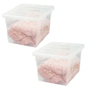 2 x 96 Litre Strong Clear Transparent Storage Containers Ideal For Clothes & Books