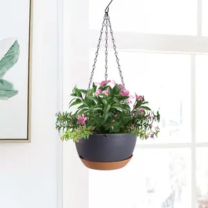 Grey 2Pcs Hanging Plant Pot with Drainage Holes and Removable Water Trays