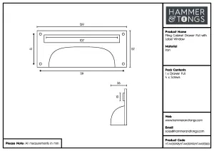 Hammer & Tongs - Filing Cabinet Cup Handle with Card Frame - W130mm x H50mm - Black