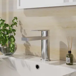 Modern Square Mono Basin Mixer Tap & Push Button Waste - Chrome - Balterley