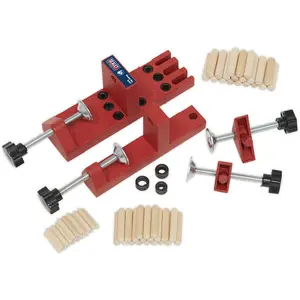 Versatile Doweling Jig Set with Clamps for 6mm, 8mm, and 10mm Holes