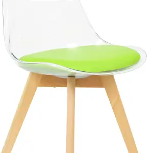 Soho Clear and Green Plastic Dining Chair with Squared Light Wood Legs