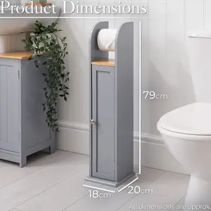 Toilet Roll Holder Cabinet Freestanding Grey Bamboo Wood Bathroom Unit Christow